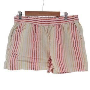 Saks Fifth Avenue 100% Linen Striped Shorts Sz LCoastal Minimalist Resortwear